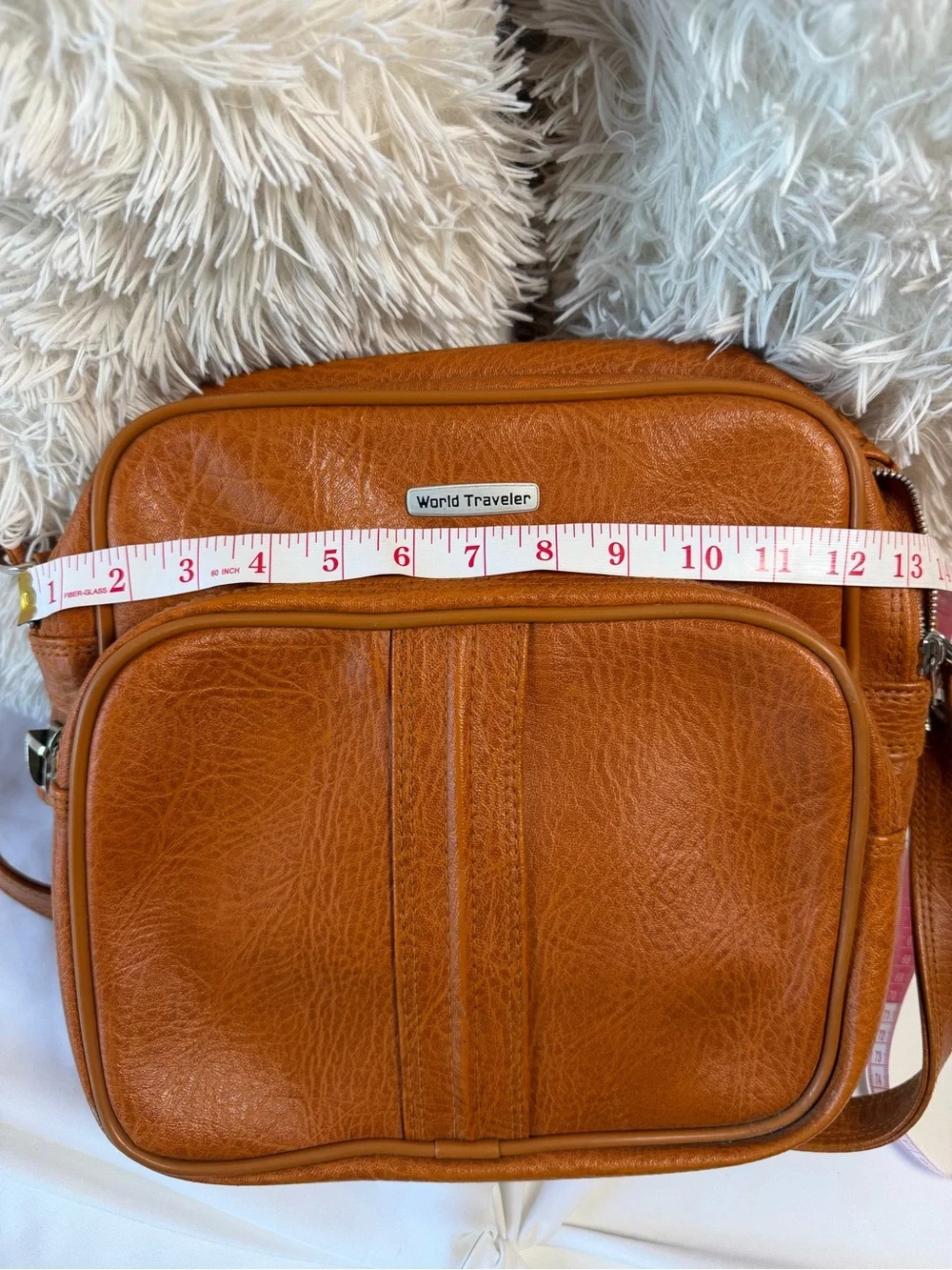 Tan Messenger Bag with Front Zip Pocket